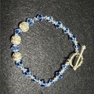 Blue Crystal Beaded Bracelet with Silver Tone Toggle Clasp